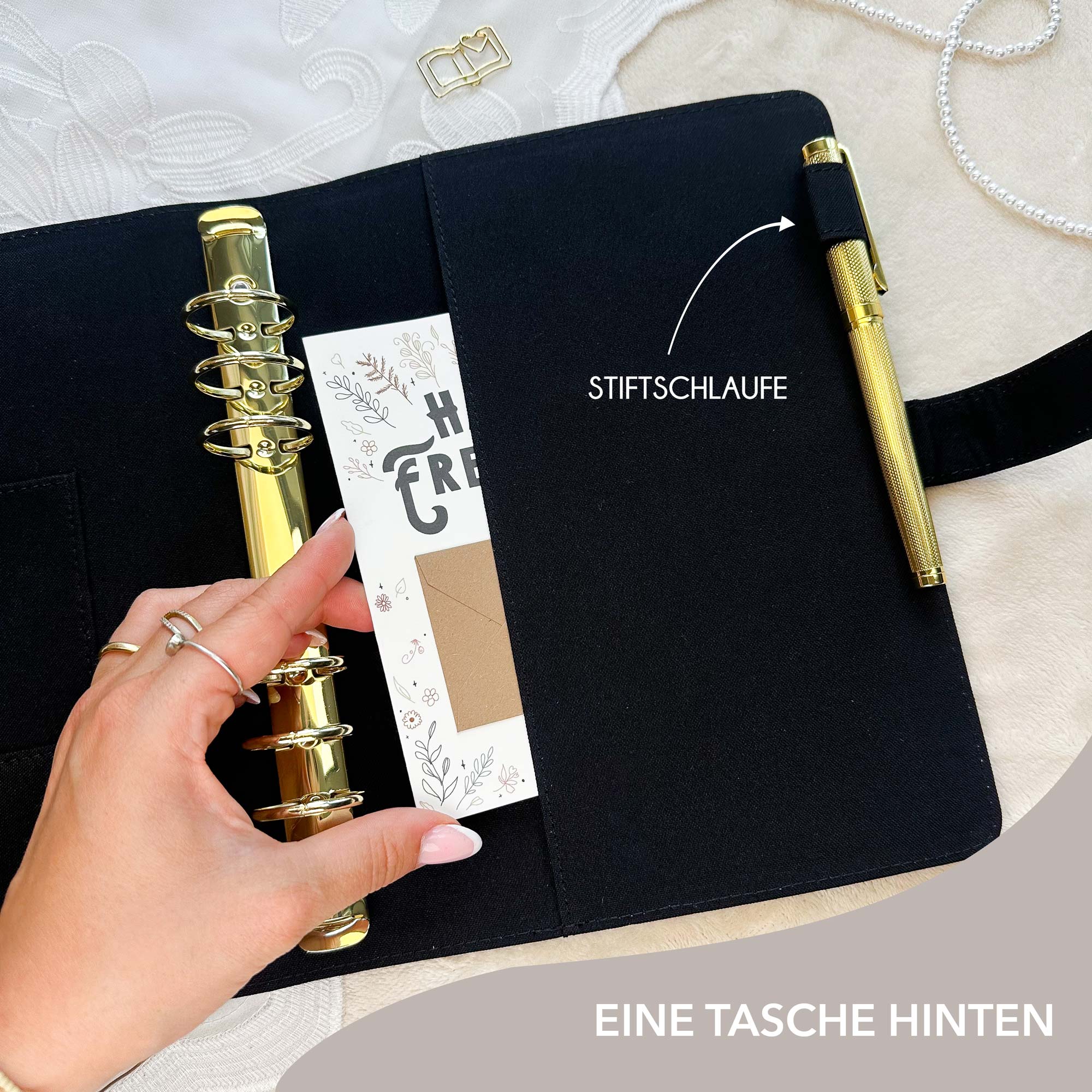 Ringbuch Cover - Leinen - Schwarz
