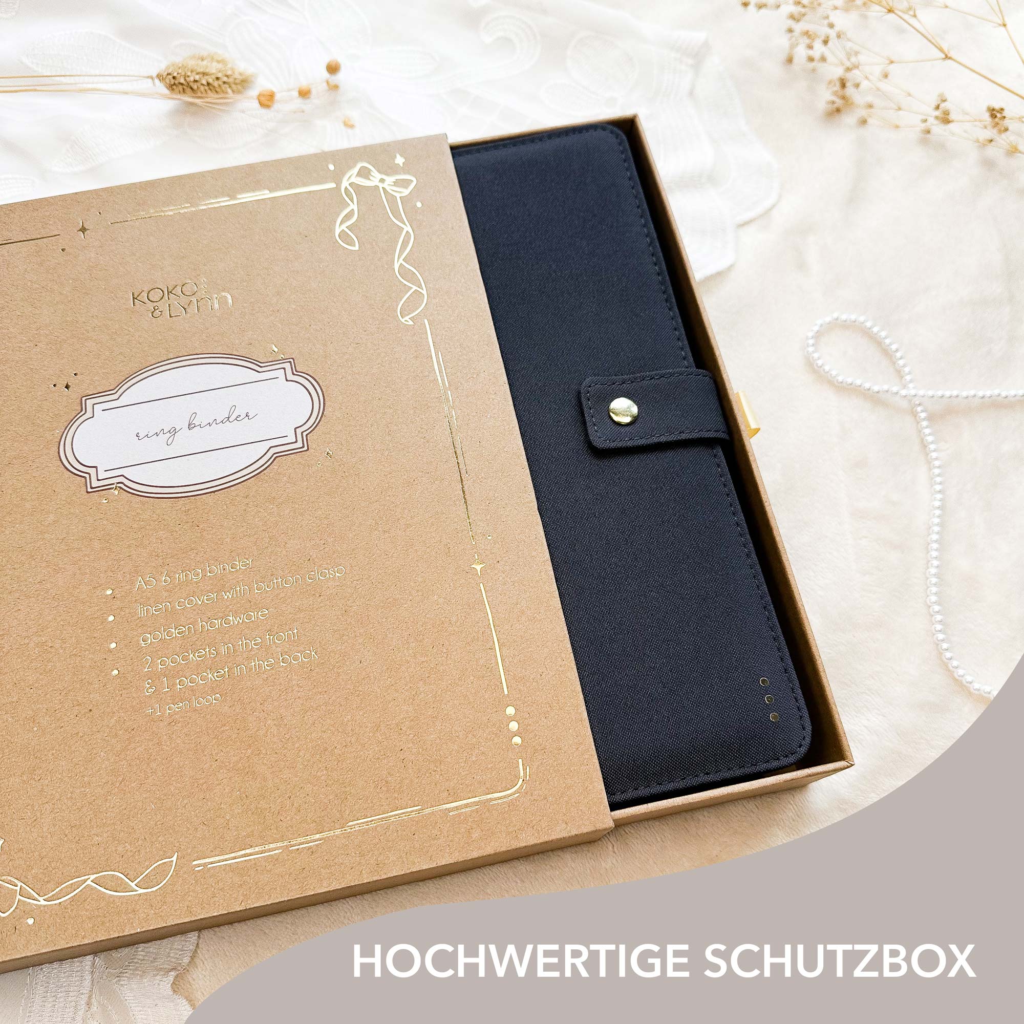 Ringbuch Cover - Leinen - Blau-Grau