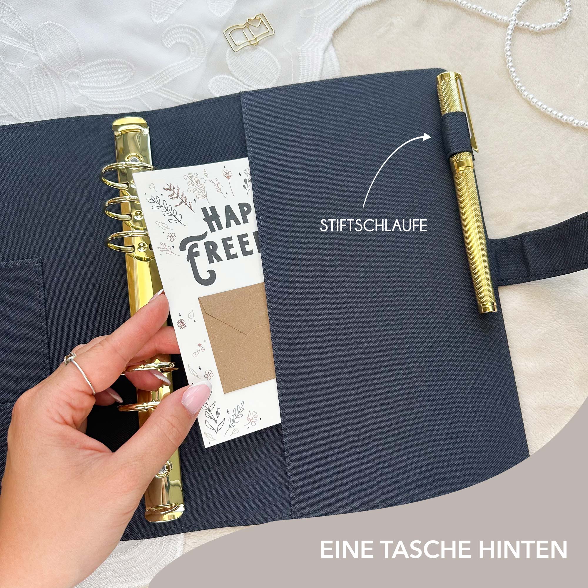 Ringbuch Cover - Leinen - Blau-Grau