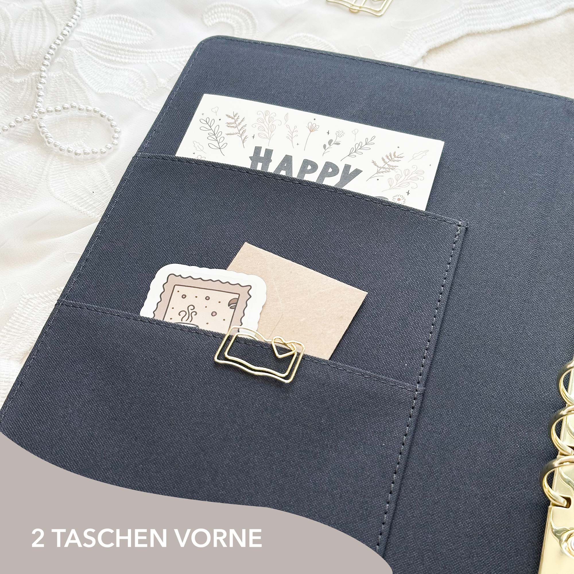 Ringbuch Cover - Leinen - Blau-Grau