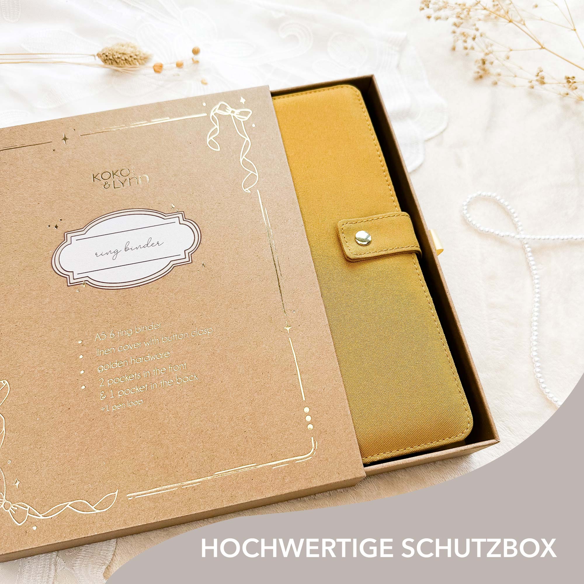 Ringbuch Cover - Leinen - Senf