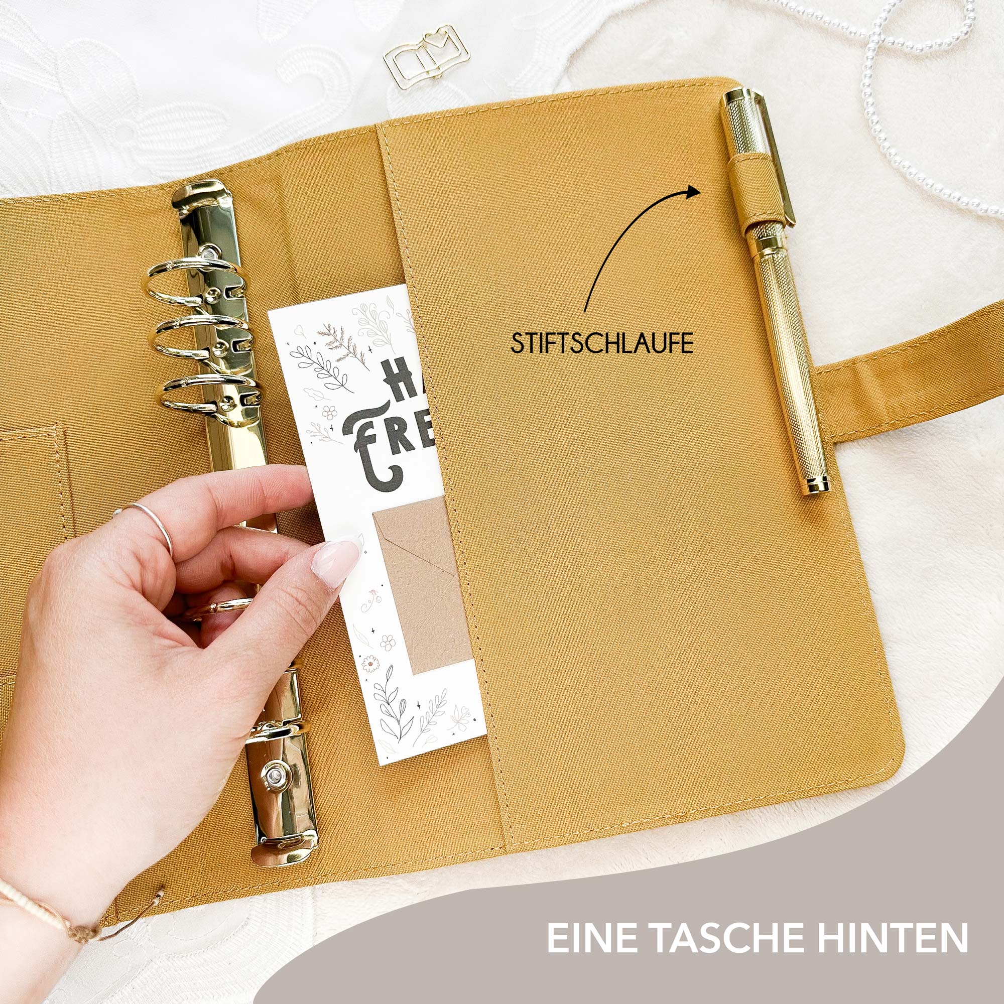 Ringbuch Cover - Leinen - Senf