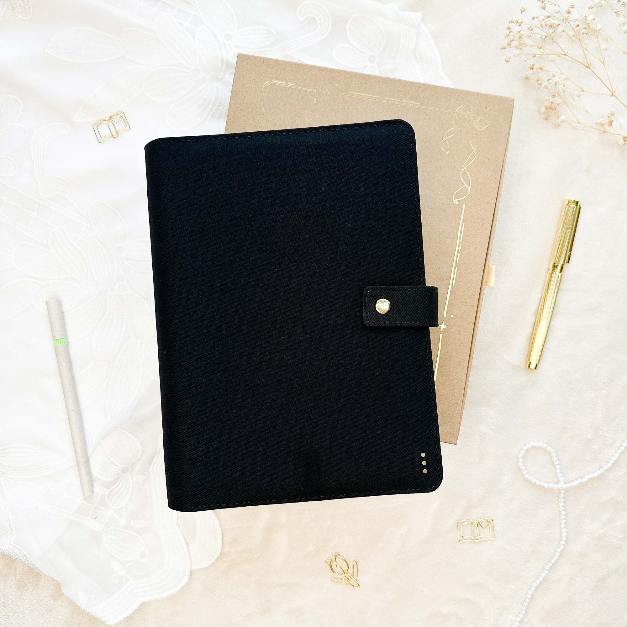 Ringbuch Cover -  Leinen - Schwarz